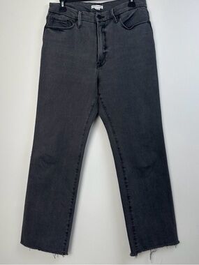 Good American Crop Ankle Jeans‎ 10/30 Black Good Curve Straight Leg Raw Hem